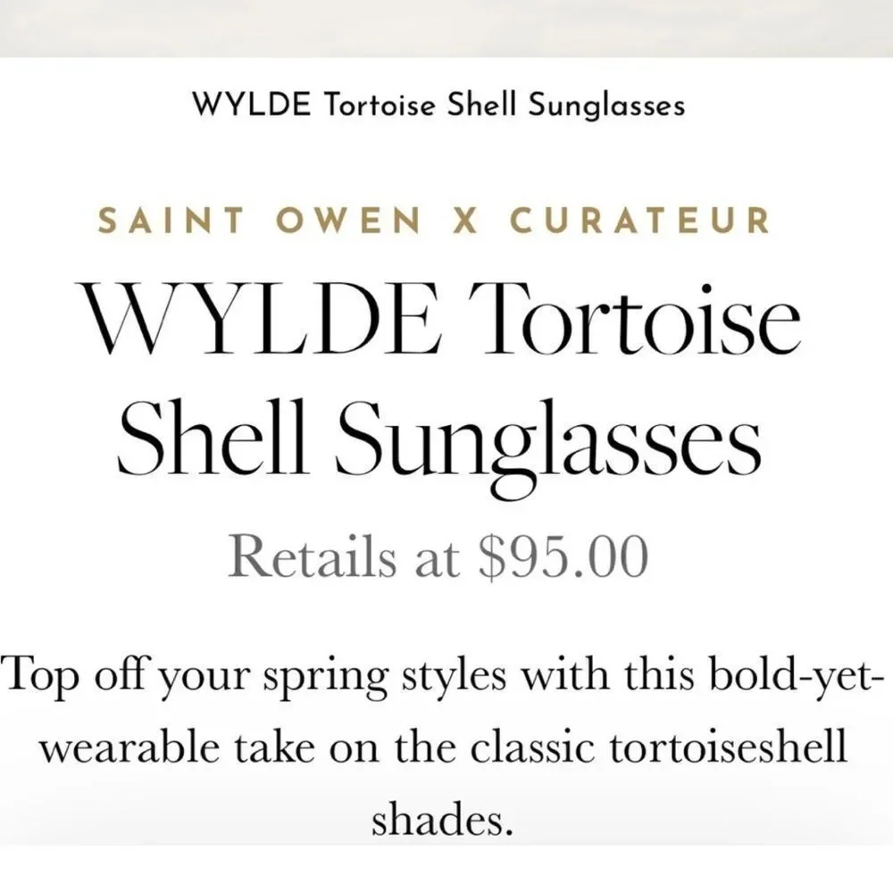 Saint Owen X Curateur Wylde Tortoise Shell Sunglasses New